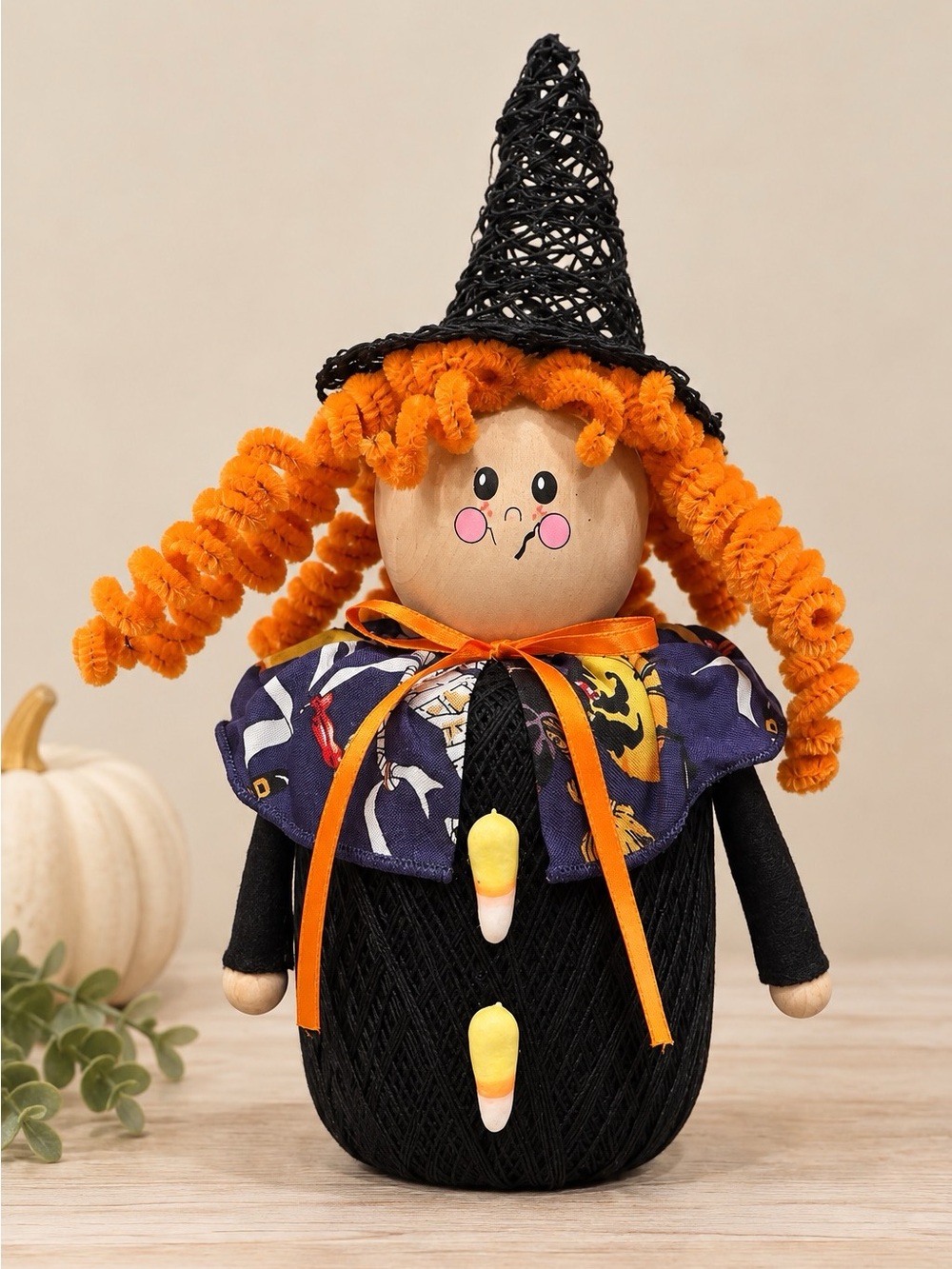 Halloween Witch Shelf Sitter Folk Art Wooden Primitive